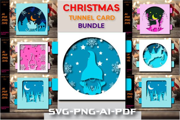 6 Christmas Tunnel Cards: 3D SVG Shadow Boxes