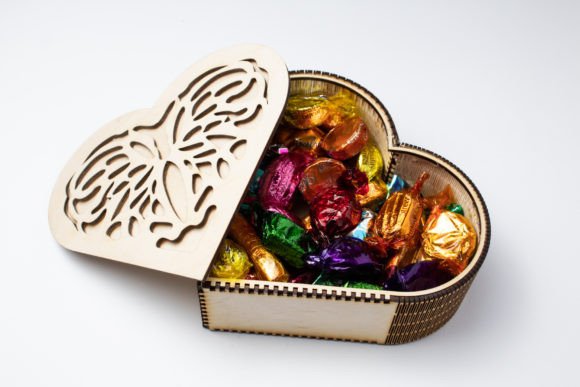 Heart-shaped Chocolate Box - Butterflies 3D SVG for Holidays