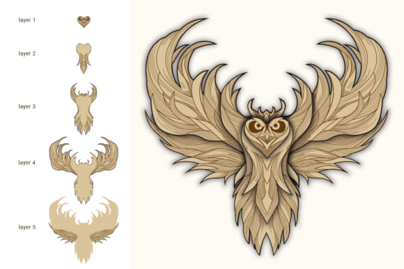 Multilayer Owl Wall Decor: 3D SVG Shapes
