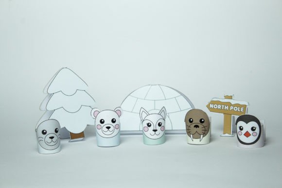 North Pole Paper Toy Set: 3D SVG for Kids Crafts