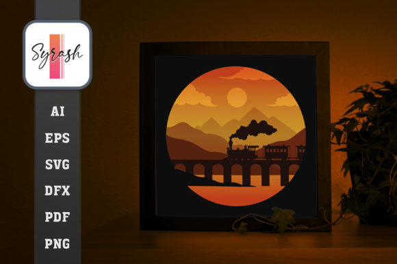 Train Shadow Box Template: 3D SVG for Shadow Boxes