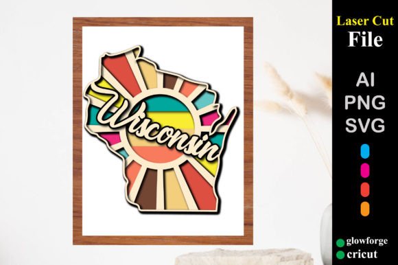Wisconsin Retro Map 3D SVG for Shadow Boxes