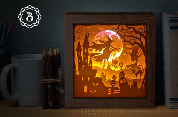 Witch Ride Broom Light Box: 3D SVG Shadow Boxes